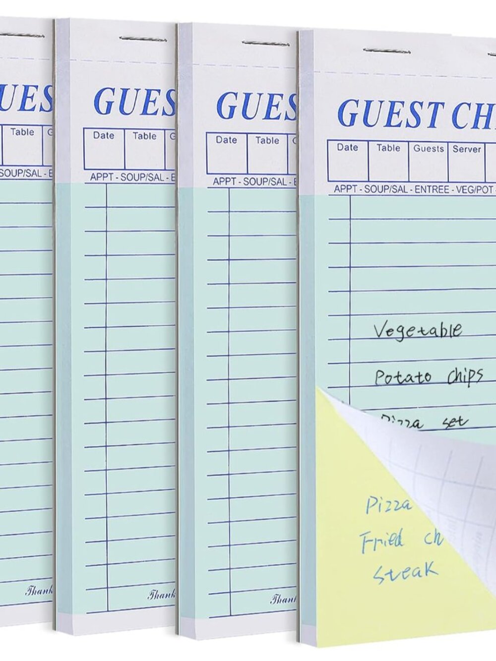 4 Pack Server Note Pads, Double Part Guest Check Books for Servers, Waitress Not